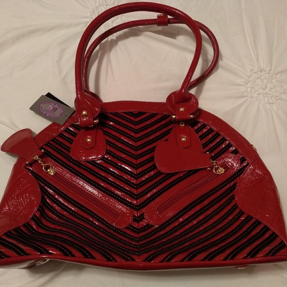 Red and Black leather Sharif Handbag with tags - Picture 1 of 7